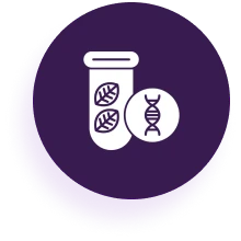 Biology-themed icons on dark circle backdrop