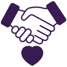 Purple handshake with heart