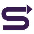 Purple arrow and line logo on black